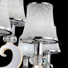 調光可能なモダンコンテンポラリー6ライトスチールシャンデリア、ガラスシェード付き