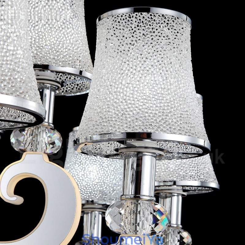 調光可能なモダンコンテンポラリー6ライトスチールシャンデリア、ガラスシェード付き