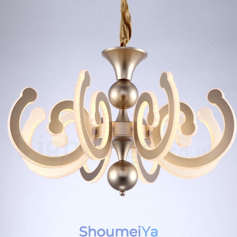 調光可能なモダンコンテンポラリー6ライトスチールシャンデリア、アクリルシェード付き