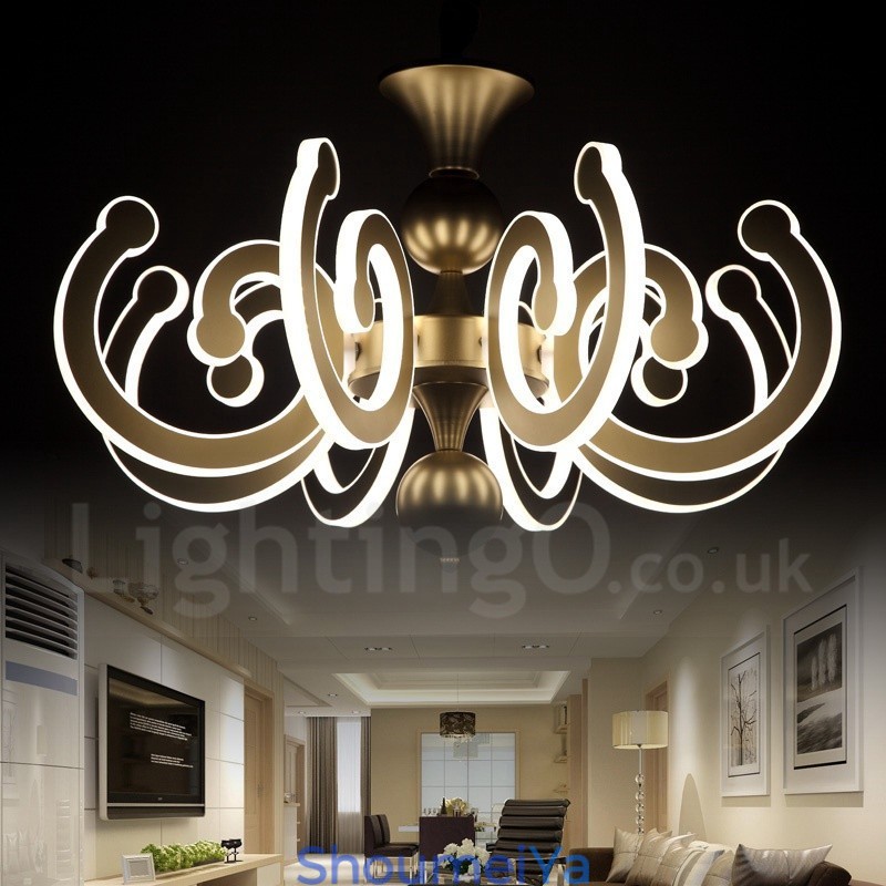 調光可能なモダンコンテンポラリー8ライトスチールシャンデリア、アクリルシェード付き