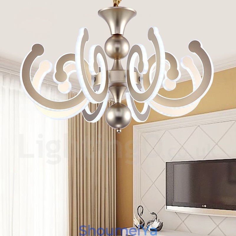 調光可能なモダンコンテンポラリー8ライトスチールシャンデリア、アクリルシェード付き