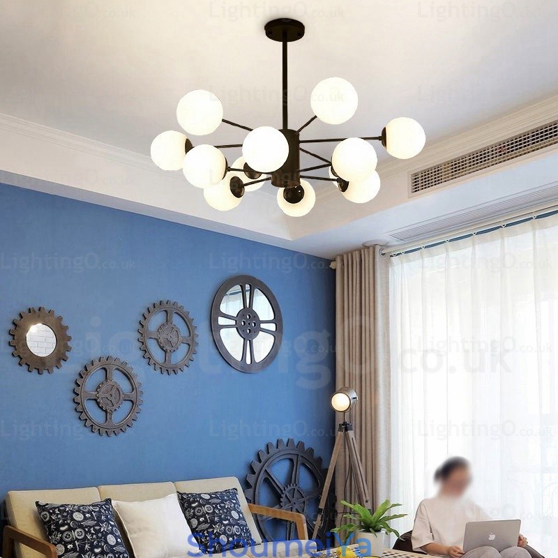 ガラスシェード付き12灯北欧シャンデリア