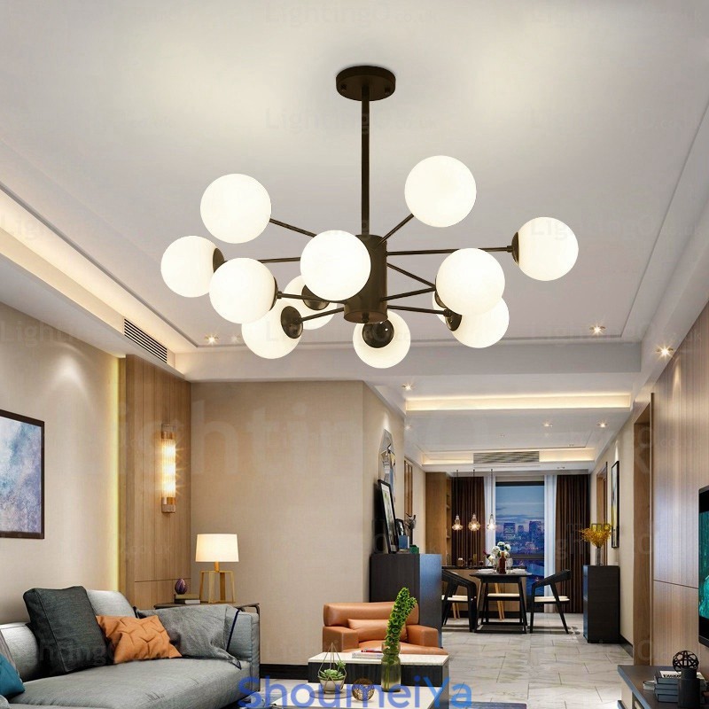 ガラスシェード付き12灯北欧シャンデリア