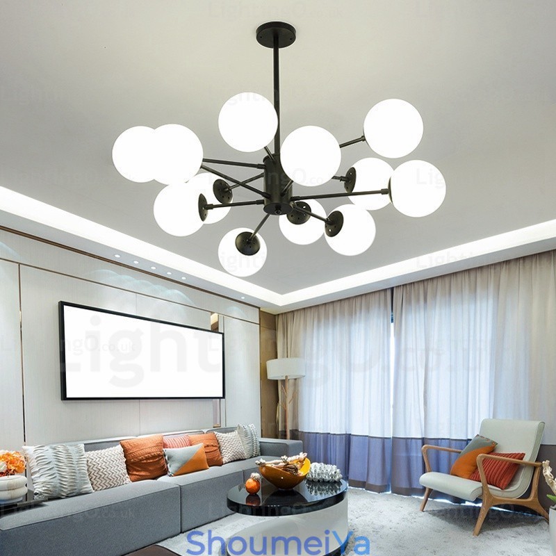 ガラスシェード付き12灯北欧シャンデリア