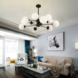 ガラスシェード付き12灯北欧シャンデリア