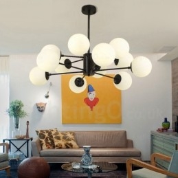 ガラスシェード付き12灯北欧シャンデリア