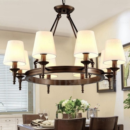 8 灯 北欧 カントリー 素朴なペンダント ライト ファブリック シェード付き