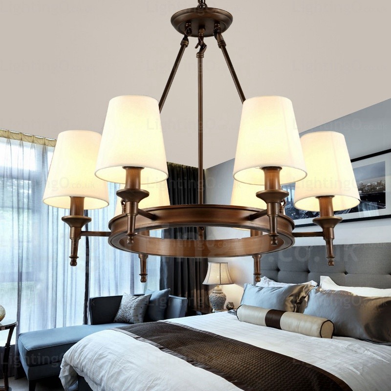 6 灯 北欧 カントリー 素朴なペンダント ライト ファブリック シェード付き