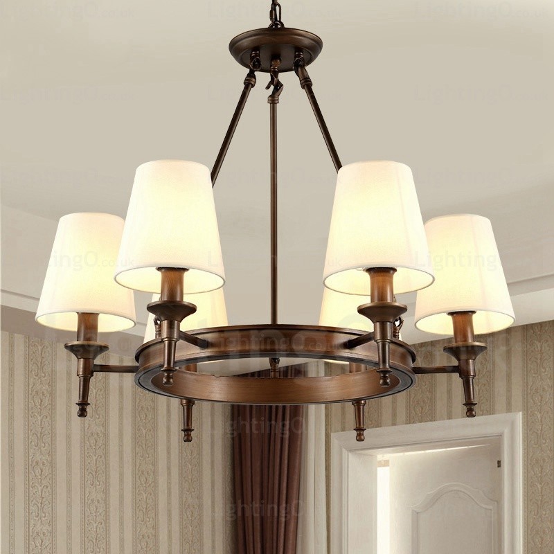 6 灯 北欧 カントリー 素朴なペンダント ライト ファブリック シェード付き