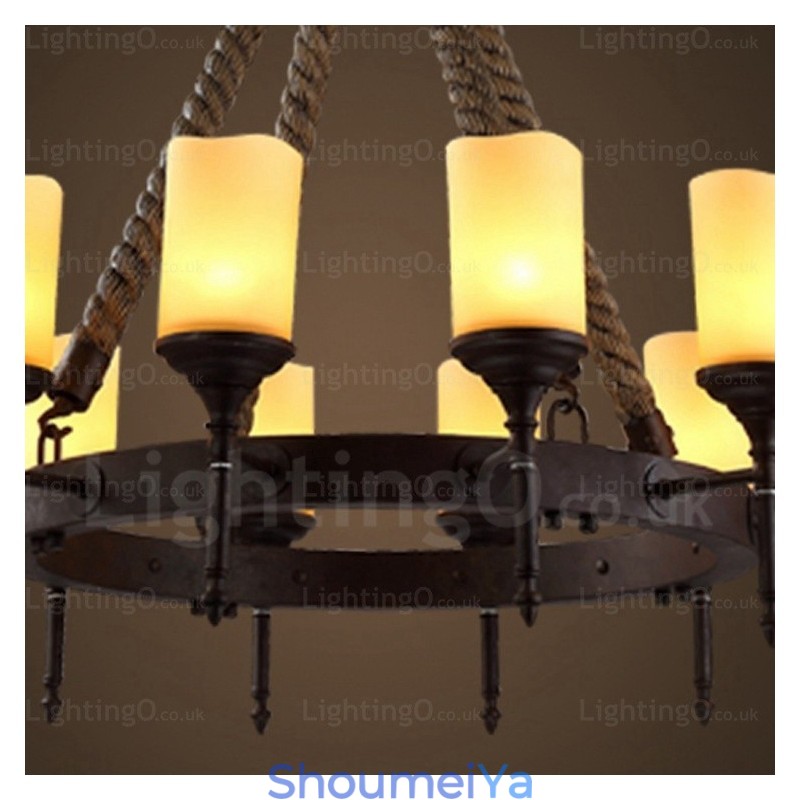 12 灯 カントリー ラスティック ヴィンテージ レトロ ペンダント ライト ガラス シェード付き