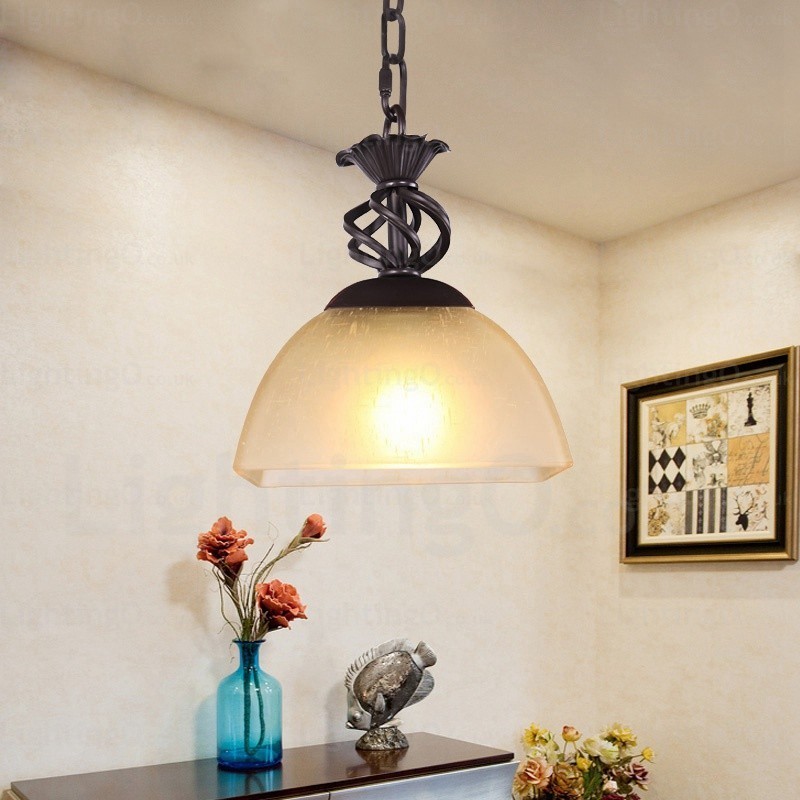 ガラスシェード付き1灯カントリーラスティックペンダントライト