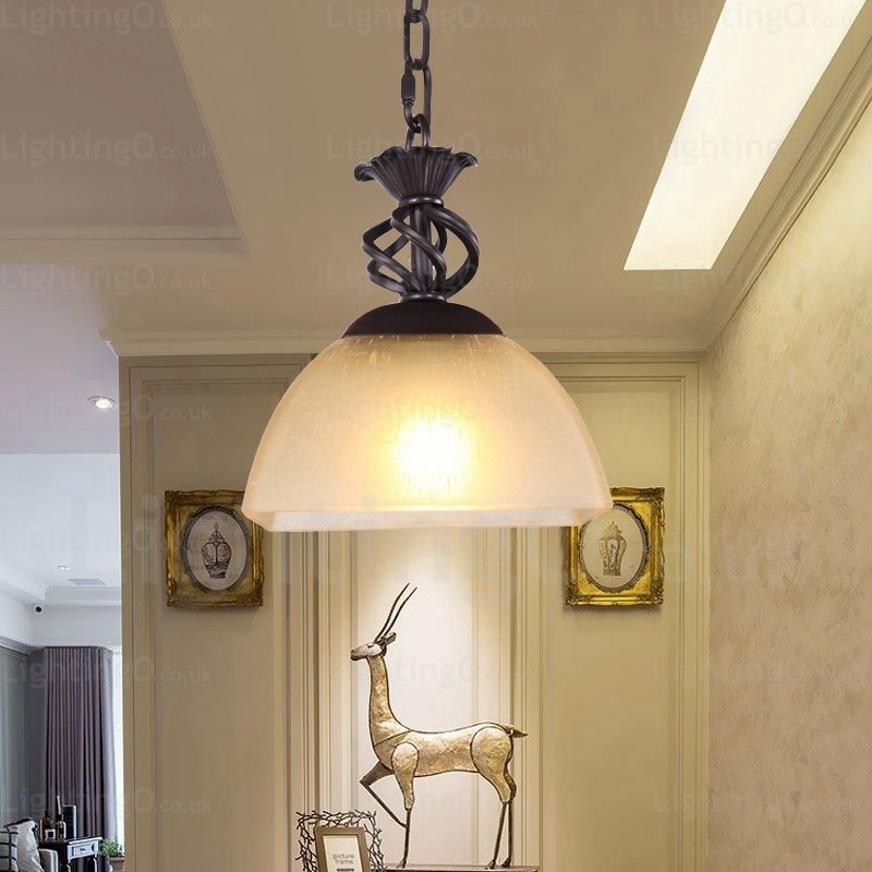 ガラスシェード付き1灯カントリーラスティックペンダントライト