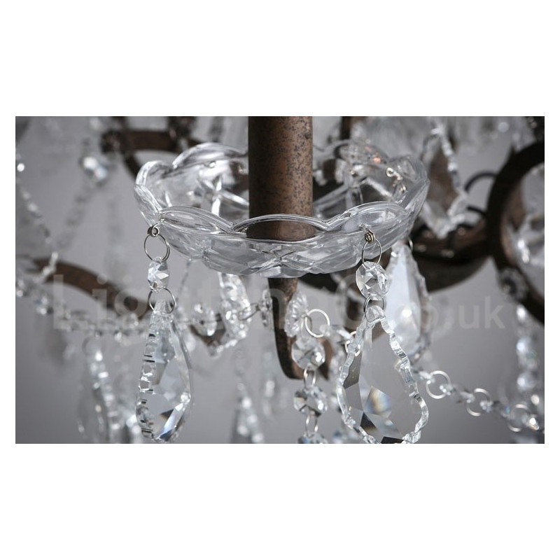 6 ライト直径 60CM ヴィンテージ クリスタル ペインティング メタル シャンデリア 錆びた鉄色 ペンダント ライト