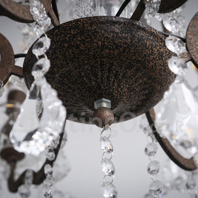 6 ライト直径 60CM ヴィンテージ クリスタル ペインティング メタル シャンデリア 錆びた鉄色 ペンダント ライト