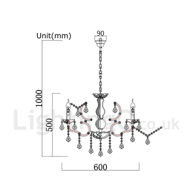6 ライト直径 60CM ヴィンテージ クリスタル ペインティング メタル シャンデリア 錆びた鉄色 ペンダント ライト