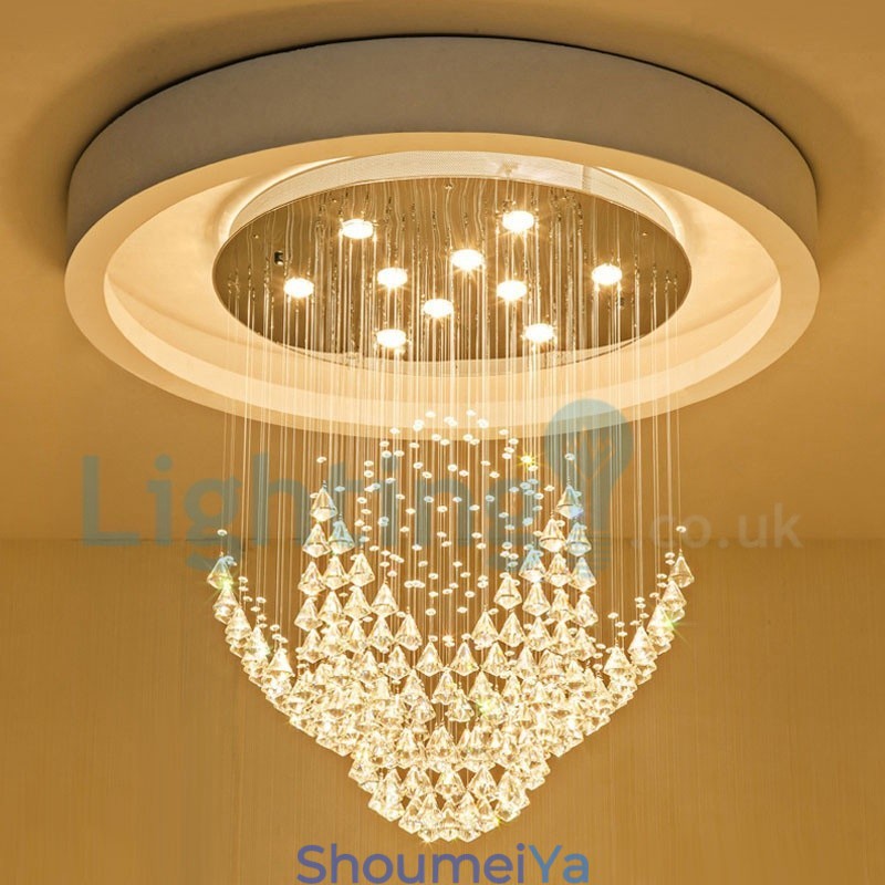 モダンコンテンポラリーシャンデリア フラッシュマウントペンダントフィクスチャ クリスタルレインドロップライト