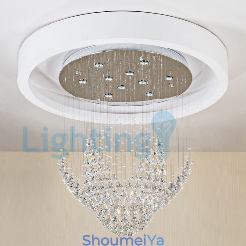 モダンコンテンポラリーシャンデリア フラッシュマウントペンダントフィクスチャ クリスタルレインドロップライト
