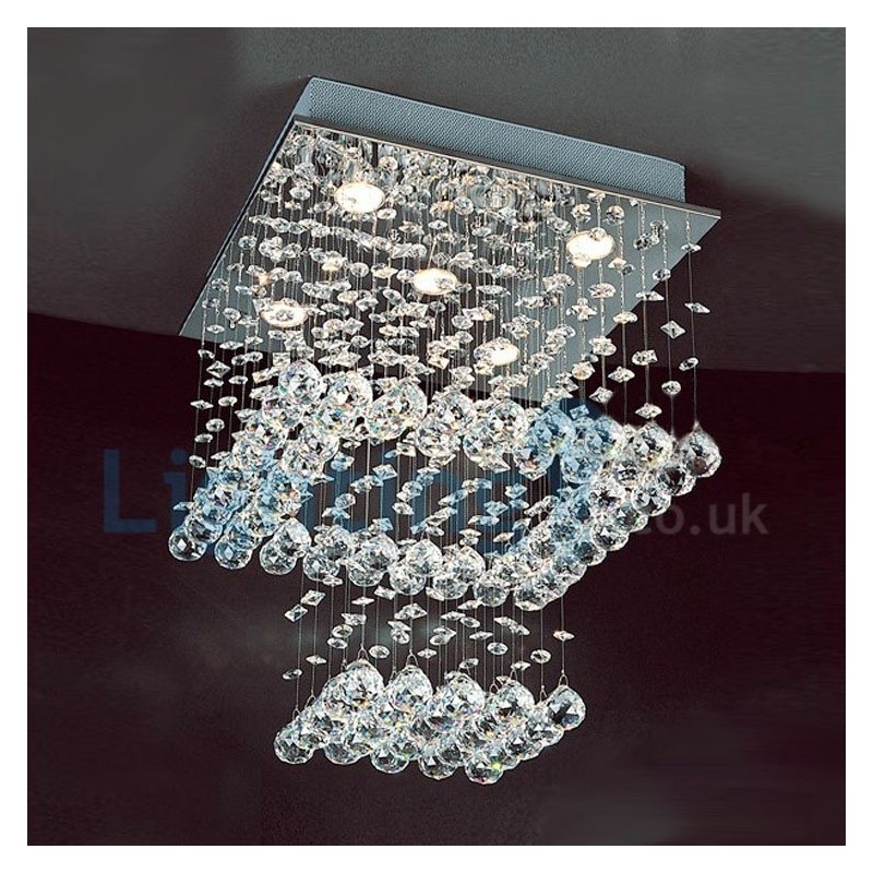 モダンコンテンポラリーシャンデリア フラッシュマウントペンダントフィクスチャ クリスタルレインドロップライト