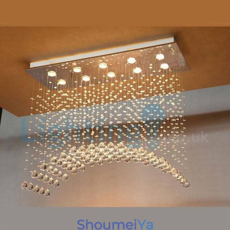 モダンコンテンポラリーシャンデリア フラッシュマウントペンダントフィクスチャ クリスタルレインドロップライト