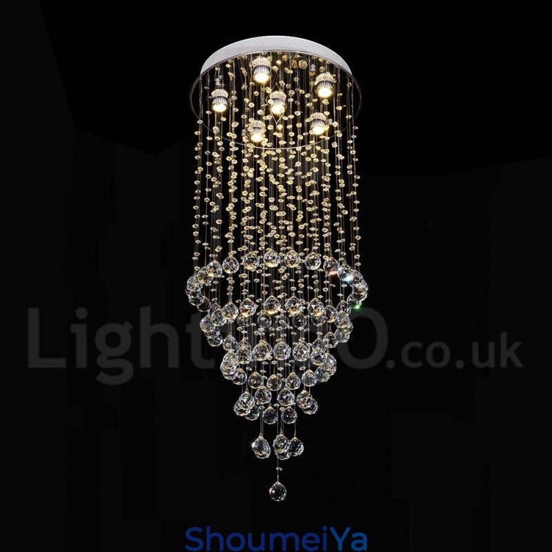 モダンコンテンポラリーシャンデリア フラッシュマウントペンダントフィクスチャ クリスタルレインドロップライト