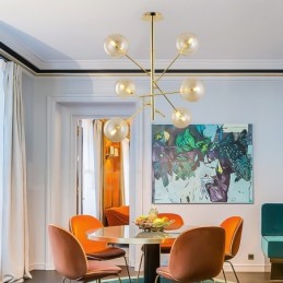 6 ライト ノルディック ランプ シャンデリア シンプル クリエイティブ レトロ アイアン ガラス ボール マジック ビーン シャンデリア