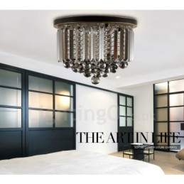 レトロな丸型グレークリスタル天井ライト