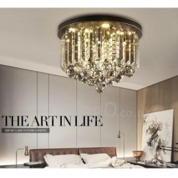 レトロな丸型グレークリスタル天井ライト