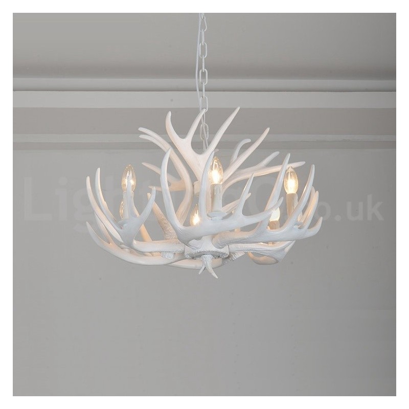 6 ライト 素朴で芸術的なレトロなアントラー ホワイト シャンデリア
