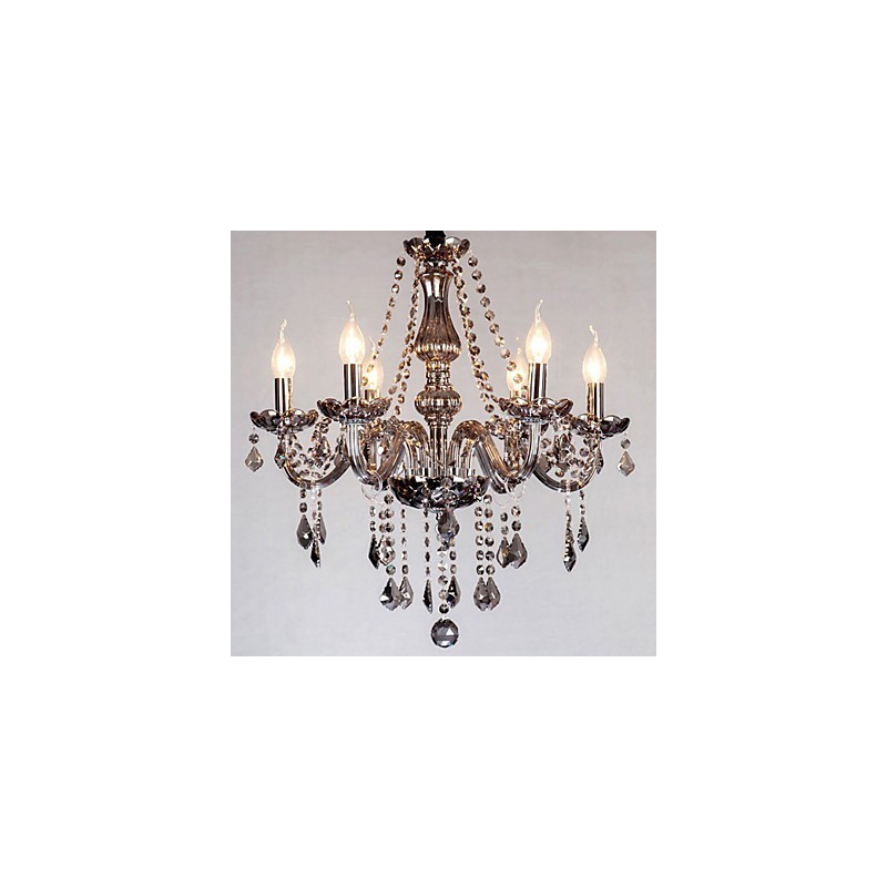 6 ライト ヨーロピアン クリスタル シャンデリア グレー カラー ガラス & クリスタル