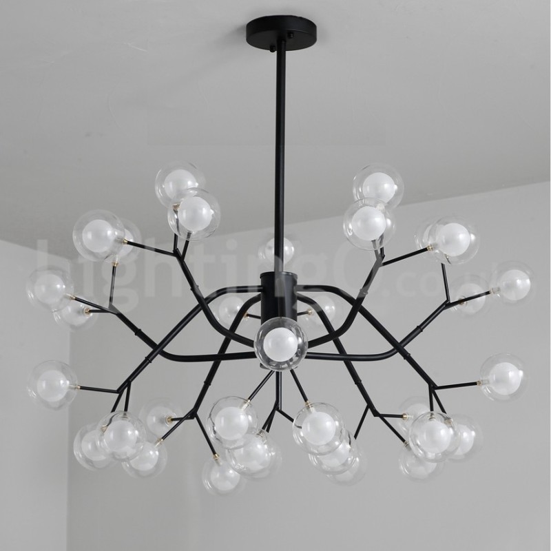 北欧スタイルのマジックビーンシャンデリア 小さな透明なガラスのバブルボールシャンデリア