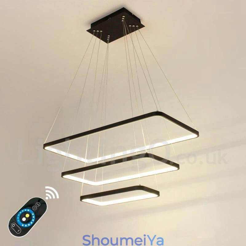 リモコン付き調光ペンダントライト モダンデザイン 3つの長方形