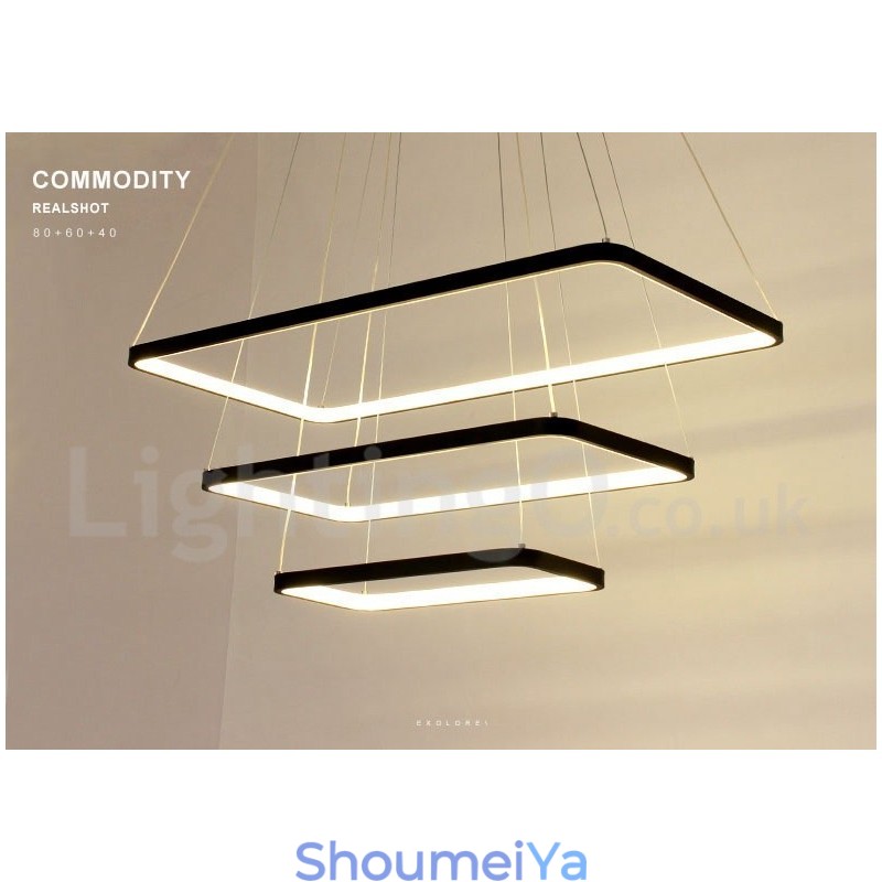 リモコン付き調光ペンダントライト モダンデザイン 3つの長方形