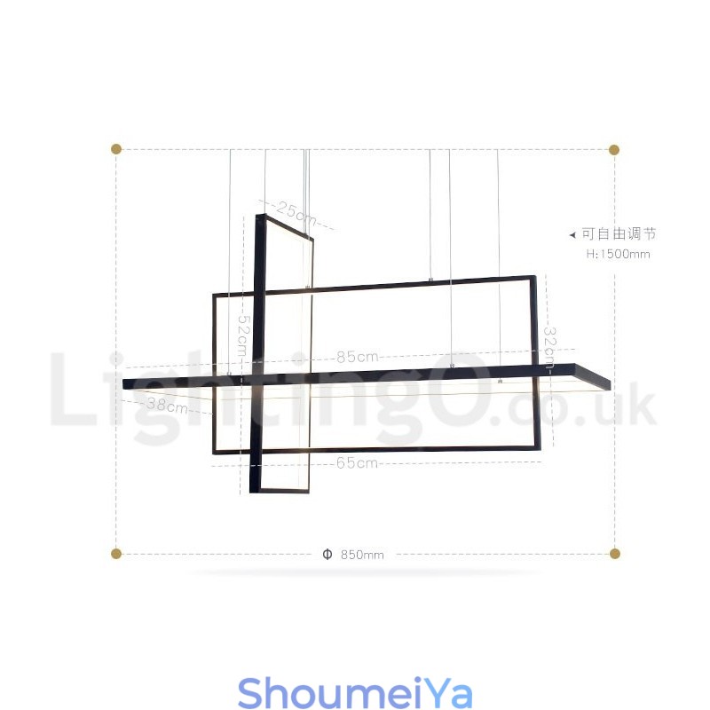 リモコン付き調光ペンダントライト モダンデザイン 3つの長方形