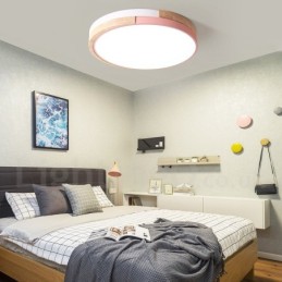 調光可能なマルチカラーの丸型木製天井ライト、アクリルシェード付き、天井ランプ、北欧スタイル