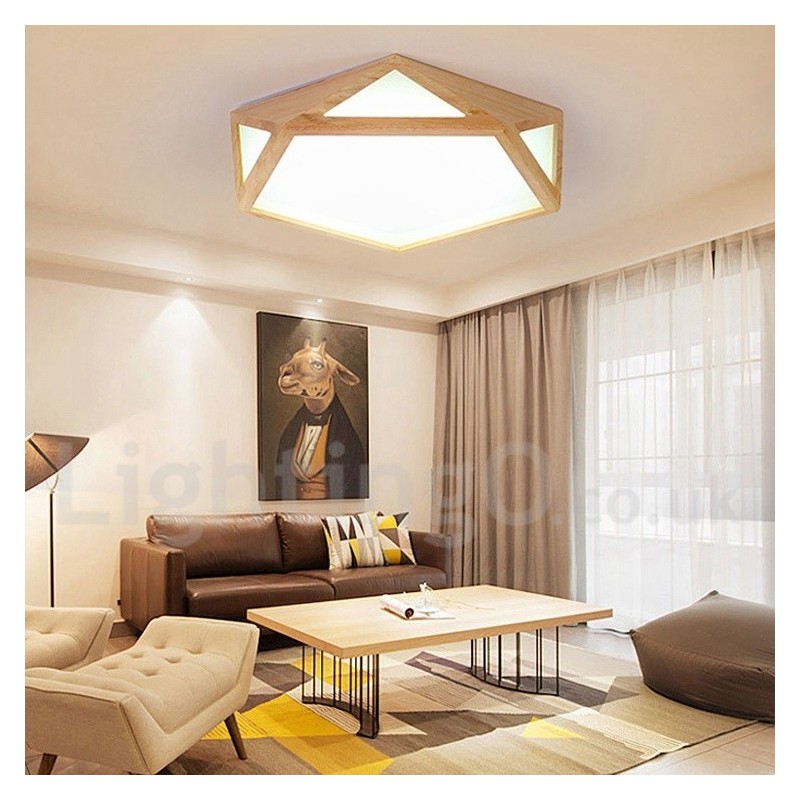 調光可能なマルチスタイル木製天井ライト、アクリルシェード付き天井ランプ、北欧スタイル