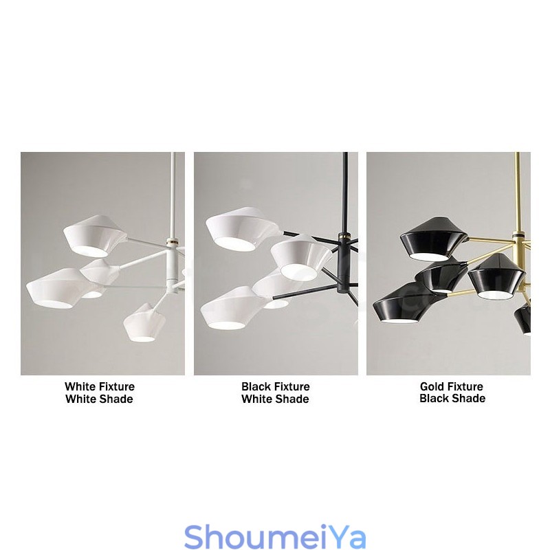 モダンで現代的なパイプシャンデリア、ホワイトブラックのアクリルシェード付き