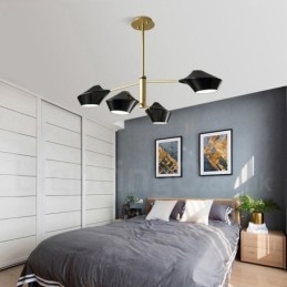 モダンで現代的なパイプシャンデリア、ホワイトブラックのアクリルシェード付き