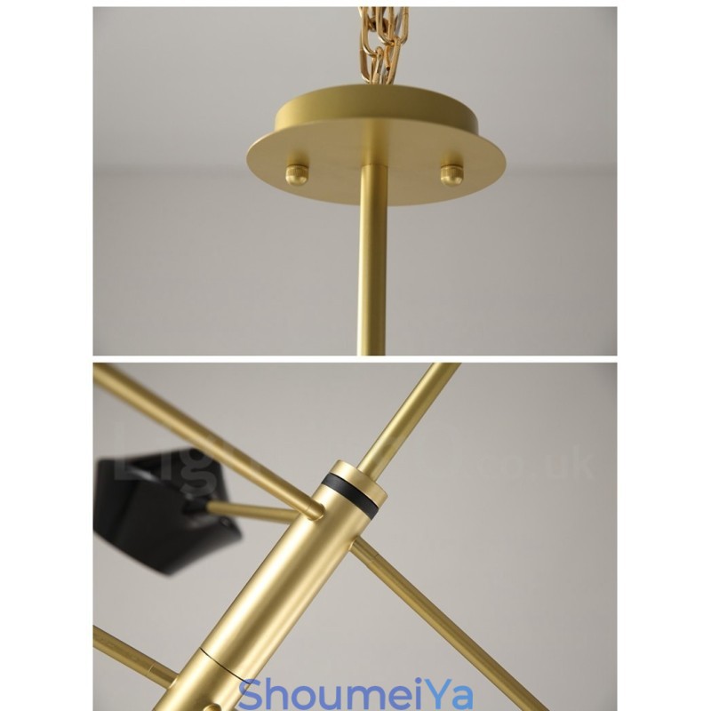 モダンで現代的なパイプシャンデリア、ホワイトブラックのアクリルシェード付き