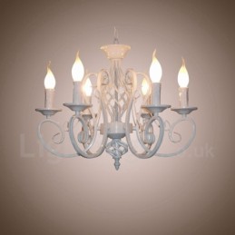 6 ライト 素朴なレトロ ヴィンテージ ブラック ホワイト ペンダント キャンドル シャンデリア