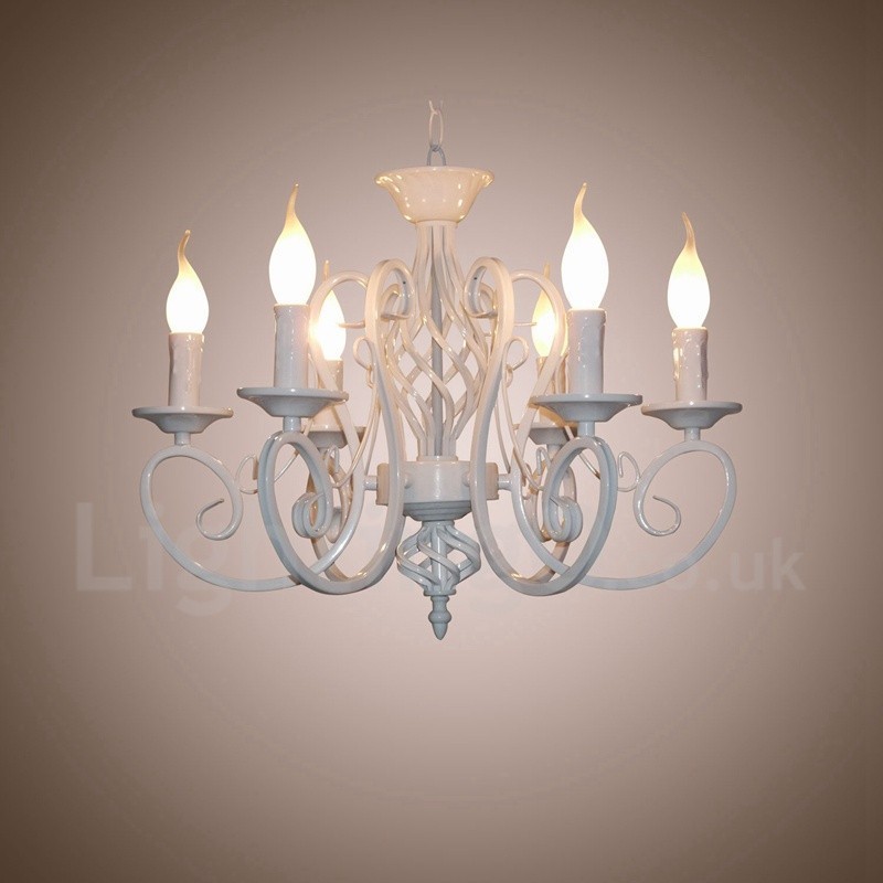 6 ライト 素朴なレトロ ヴィンテージ ブラック ホワイト ペンダント キャンドル シャンデリア