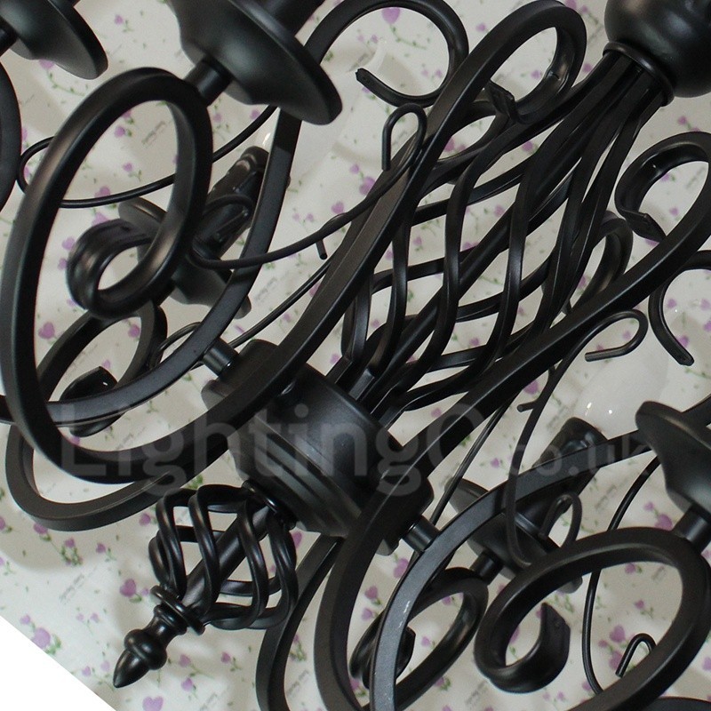 6 ライト 素朴なレトロ ヴィンテージ ブラック ホワイト ペンダント キャンドル シャンデリア