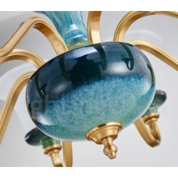 レトロヴィンテージ真鍮セラミックペンダントキャンドルシャンデリア、ガラスシェード付き