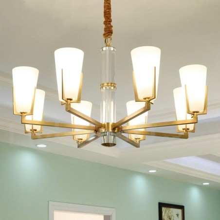 レトロ ヴィンテージ 真鍮 クリスタル ペンダント キャンドル シャンデリア ガラスシェード付き