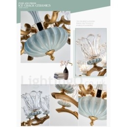 レトロヴィンテージ真鍮セラミックペンダントキャンドルシャンデリア、ガラスシェード付き