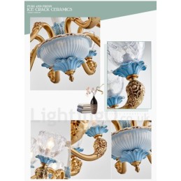 レトロヴィンテージ真鍮セラミックペンダントキャンドルシャンデリア、ガラスシェード付き