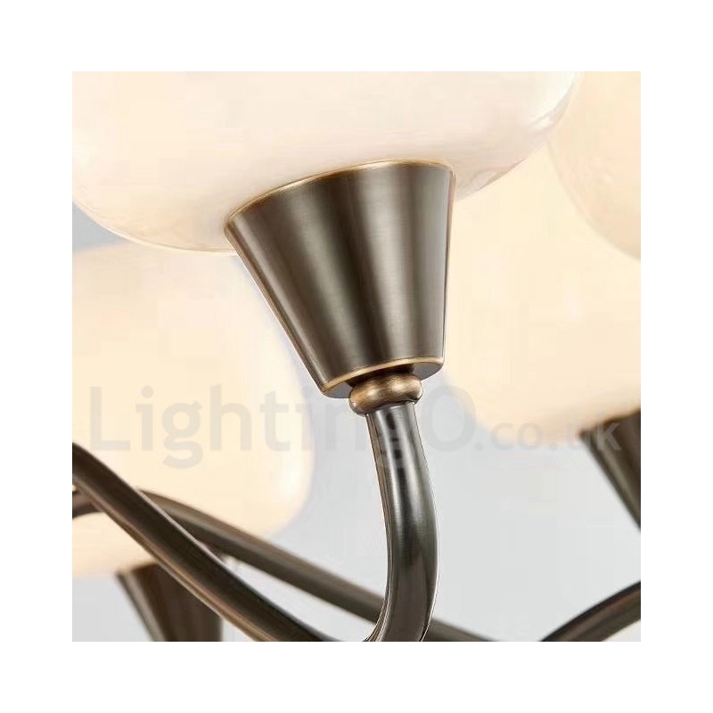 レトロヴィンテージ真鍮ペンダントキャンドルシャンデリア、ガラスシェード付き