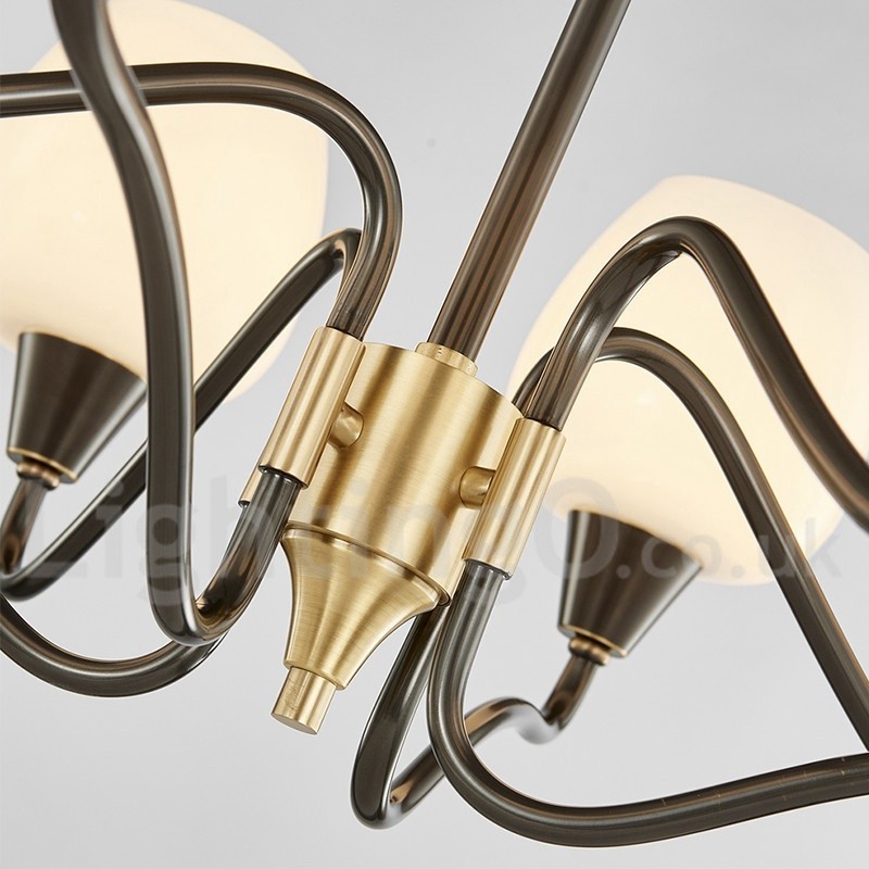 レトロヴィンテージ真鍮ペンダントキャンドルシャンデリア、ガラスシェード付き