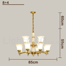 純真鍮の贅沢で素朴なレトロヴィンテージ真鍮ストーンペンダントキャンドルシャンデリア、ガラスシェード付き