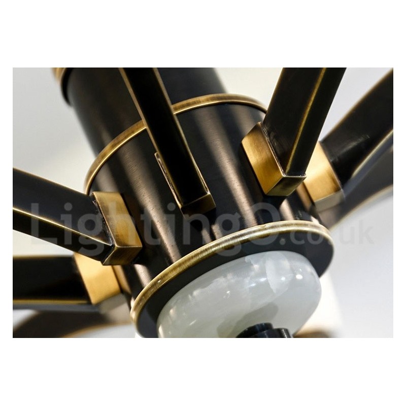 純真鍮の贅沢で素朴なレトロヴィンテージ真鍮ストーンペンダントキャンドルシャンデリア、ガラスシェード付き