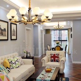 純真鍮製、豪華で素朴なレトロヴィンテージ真鍮ペンダントキャンドルシャンデリア、ガラスシェード付き